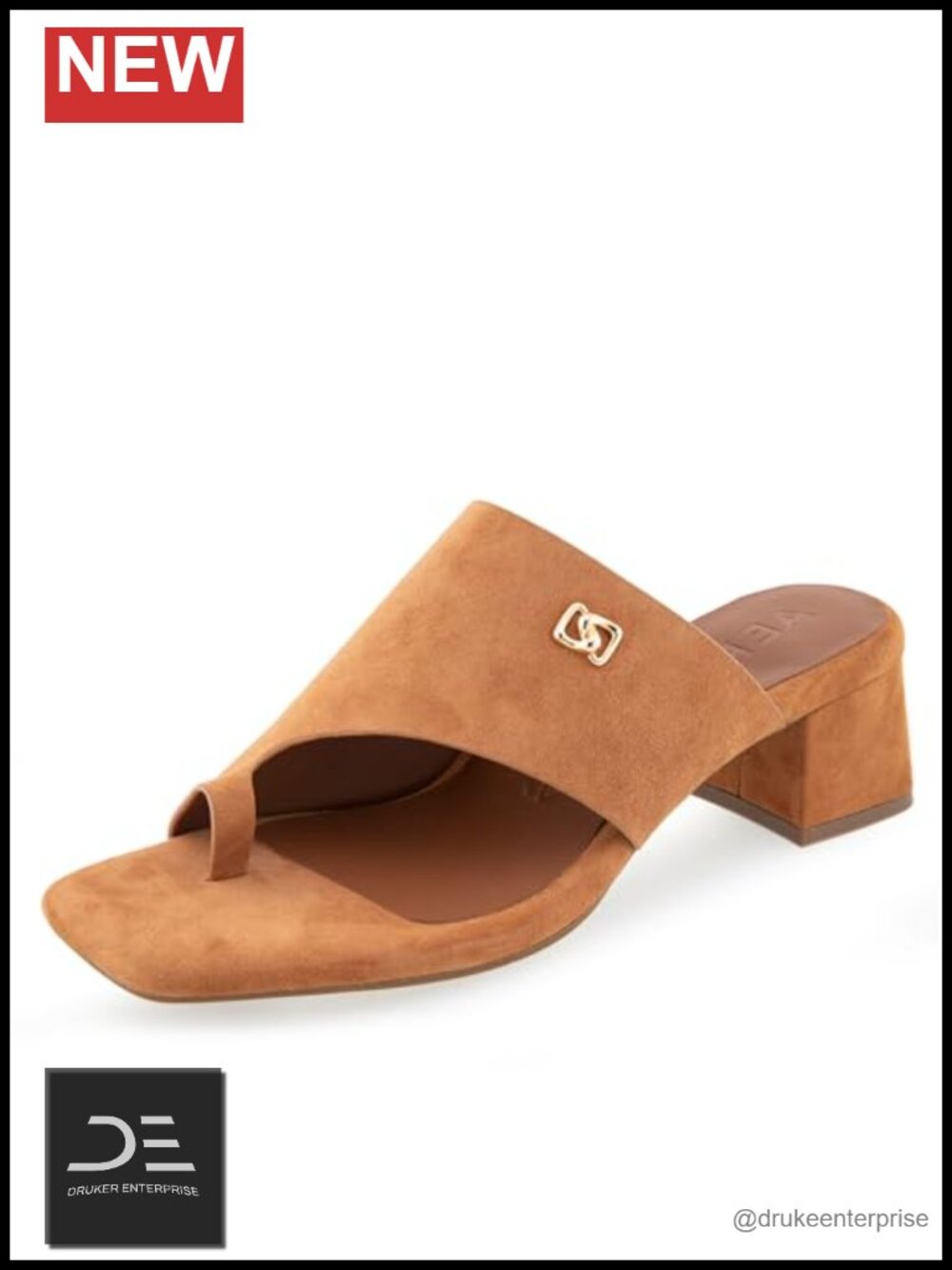 Genuine Suede Slip-On Block Heel Sandals with Chain Detail